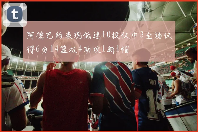 阿德巴约表现低迷10投仅中3全场仅得6分14篮板4助攻1断1帽